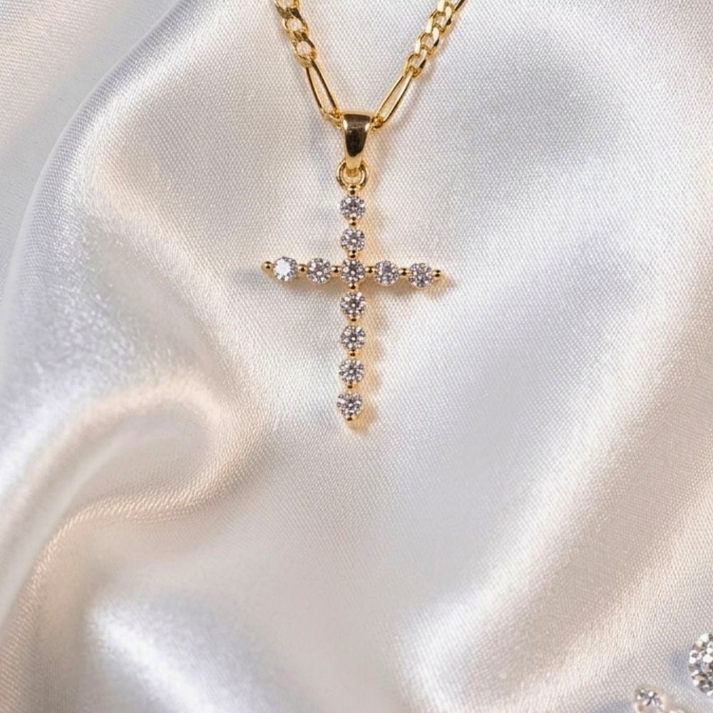 14k Yellow Gold CZ Religious Latin Cross Pendant
