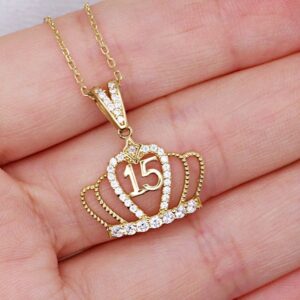 14k Yellow Gold Quinceañera Crown CZ Pendant